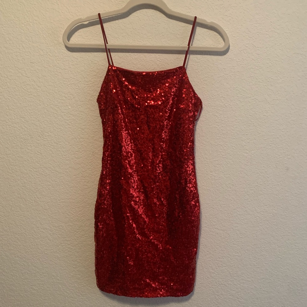 Red Sequins Mini Dress